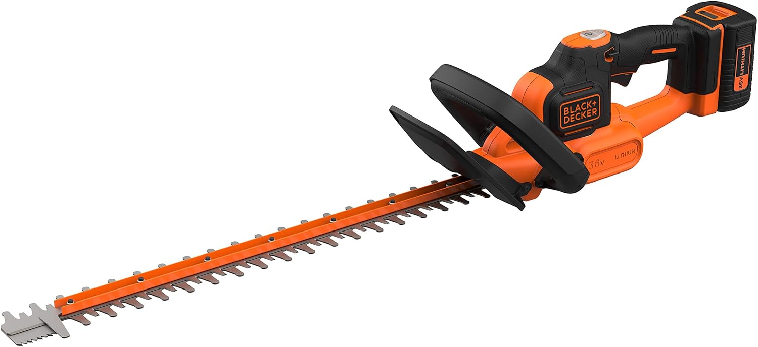BLACK+DECKER Taille-Haies Electrique Sans Fil 36V 55 cm avec Batterie 2,5 Ah, Lame Asymétrique Double Action, Interrupteur, Poignée et Embout Lame de Scie, BCHTS3625L1-QW 1 batterie 36V 2,5Ah - Embout lame de scie Unique