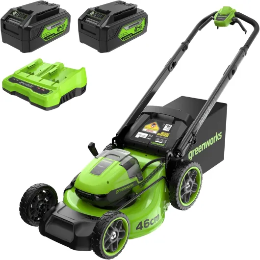 48V (24V x 2) Tondeuse Gazon Batterie sans Fil Autopropulsée, Largeur de Coupe 46cm, Sac 55L, Tondeuse Electrique Gazon Inclus 2 X 24V 4Ah et Chargeur Double, Garantie 3 Ans, MO48L424-01 New 46cm SP Inc - (2) Batterie 4Ah