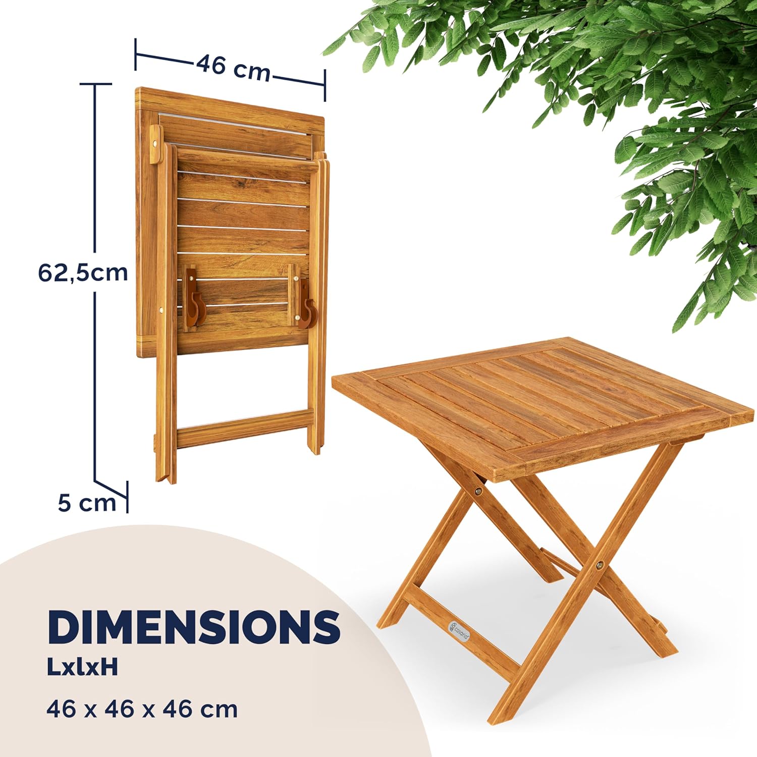 Deuba Table Basse Pliante en Bois d'acacia 46x46cm Table d'appoint Pliable pour Jardin terrasse Intérieur extérieur
