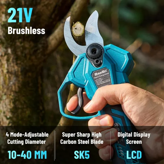 Sécateur Électrique sans Fil, 40mm Secateur Electrique Professionnel avec LCD, Sécateur à Batterie 4000mAh, SK5 Lame, Coupe Branche Electrique le jardinage, les arbres fruitiers et le vignoble