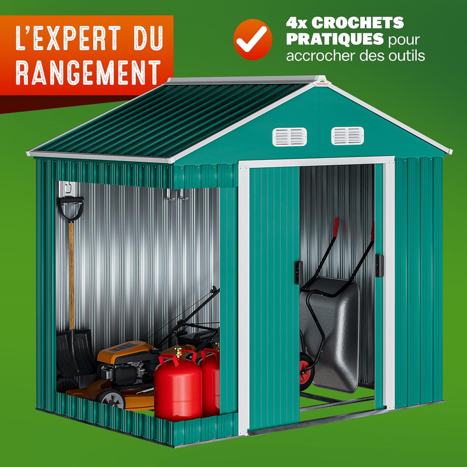 ® Abri de Jardin métal XL 2m² Fondation 200x135x190cm Porte coulissante Vert cabane de Jardin cabanon Rangement Outils 4m³