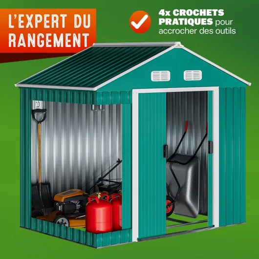 ® Abri de Jardin métal XL 2m² Fondation 200x135x190cm Porte coulissante Vert cabane de Jardin cabanon Rangement Outils 4m³