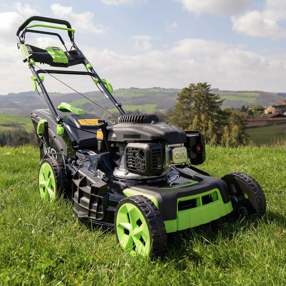 Tondeuse thermique 196CC - Puissante - auto-propulsée - moteur Loncin V200 - largeur de coupe 53 cm - Bac collecteur 65L