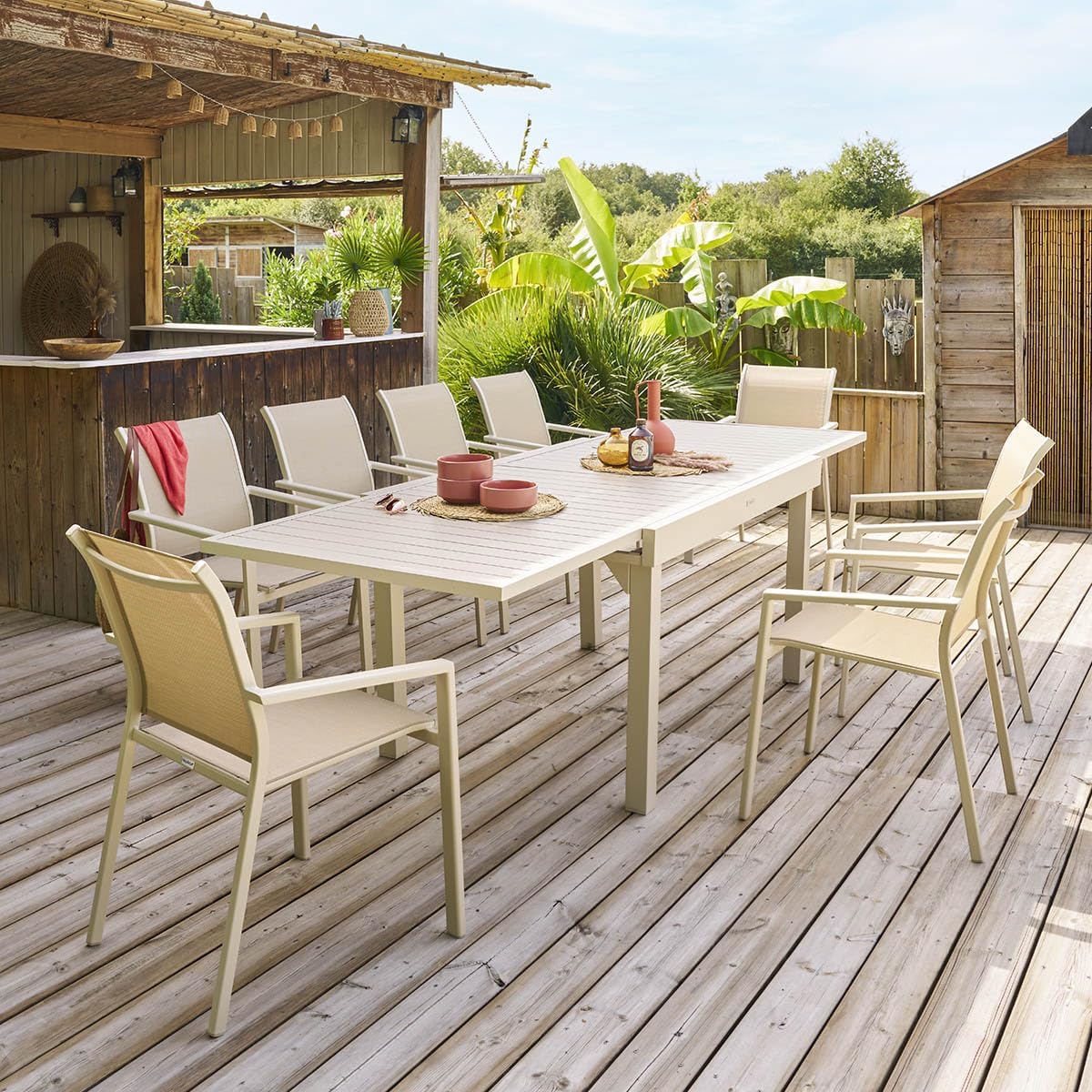 Table de Jardin Extensible Piazza Argile - 10 Places - Aluminium Traité Epoxy Antirouille - Meuble d'Extérieur à Rallonge Coulissante