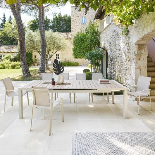 Table de Jardin Extensible Evasion Argile - 10 Places - Aluminium Traité Epoxy Antirouille - Meuble d'Extérieur à Rallonge Automatique