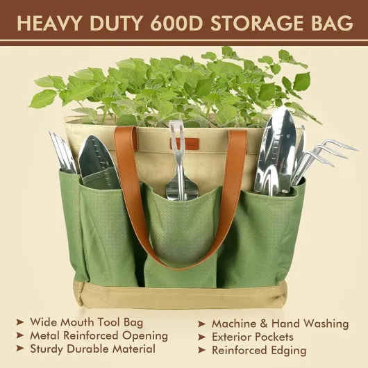 YAUNGEL Ensemble d'Outils de Jardinage, 10 Pièces en Acier Inoxydable à Usage intensif avec poignée en Bois antidérapante - Cadeaux pour Les Femmes et Les Hommes, Vert 10 pièces avec sac