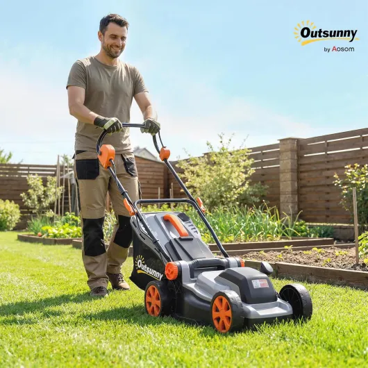 Tondeuse à Gazon sans Fil 18V x2 - Moteur Brushless 700W, 2x4.0Ah Batteries pour 400m², Largeur 34cm, 6 Hauteurs 25-75mm, Mulching Silencieux, Gris Clair