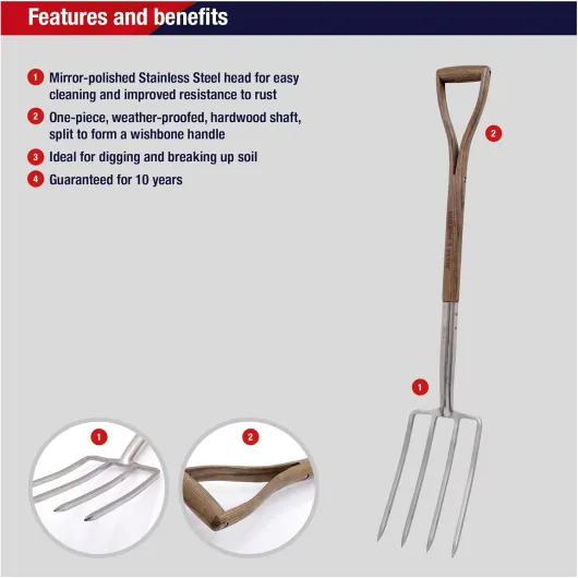 Spear & Jackson 4550DF Fourche de jardin traditionnelle en acier inoxydable