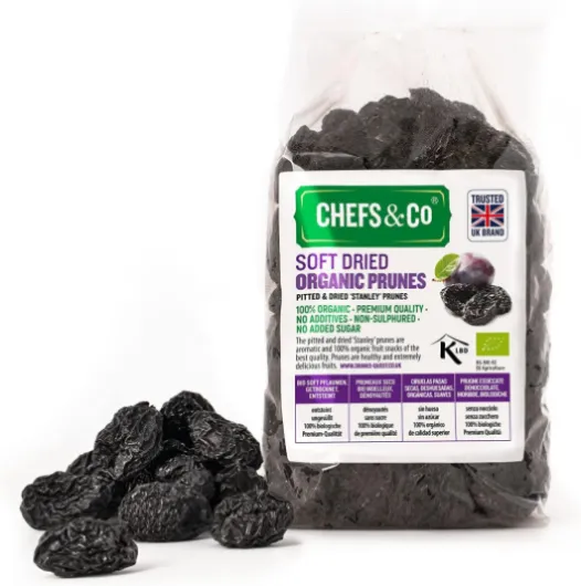 CHEFS & CO Pruneaux Moelleux Dénoyautés - Fruits secs entiers - Snack sain - Vegan & Vitamines préservées - Non sulfité - Sans sucres ajoutés (Biologique, 400 g Lot de 1) Biologique 400 g