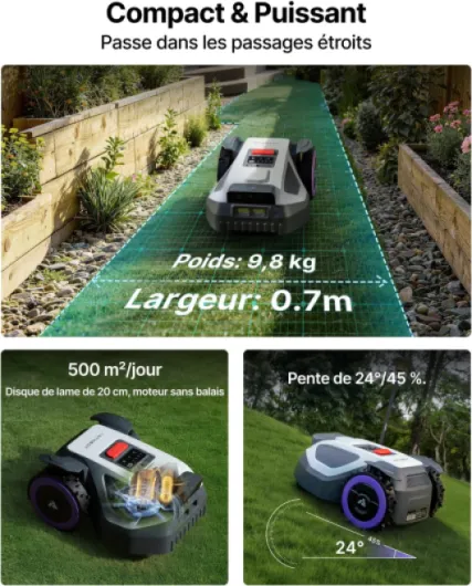 ANTHBOT M9 Robot Tondeuse sans Fil, NetRTK, 4G, 5000 mAh, Recommandé 1000 m², Maximum 1200 m², Pente de 24° (45%), Prend en Charge 2RTK Conçu pour Les Jardins Avant et Arrière