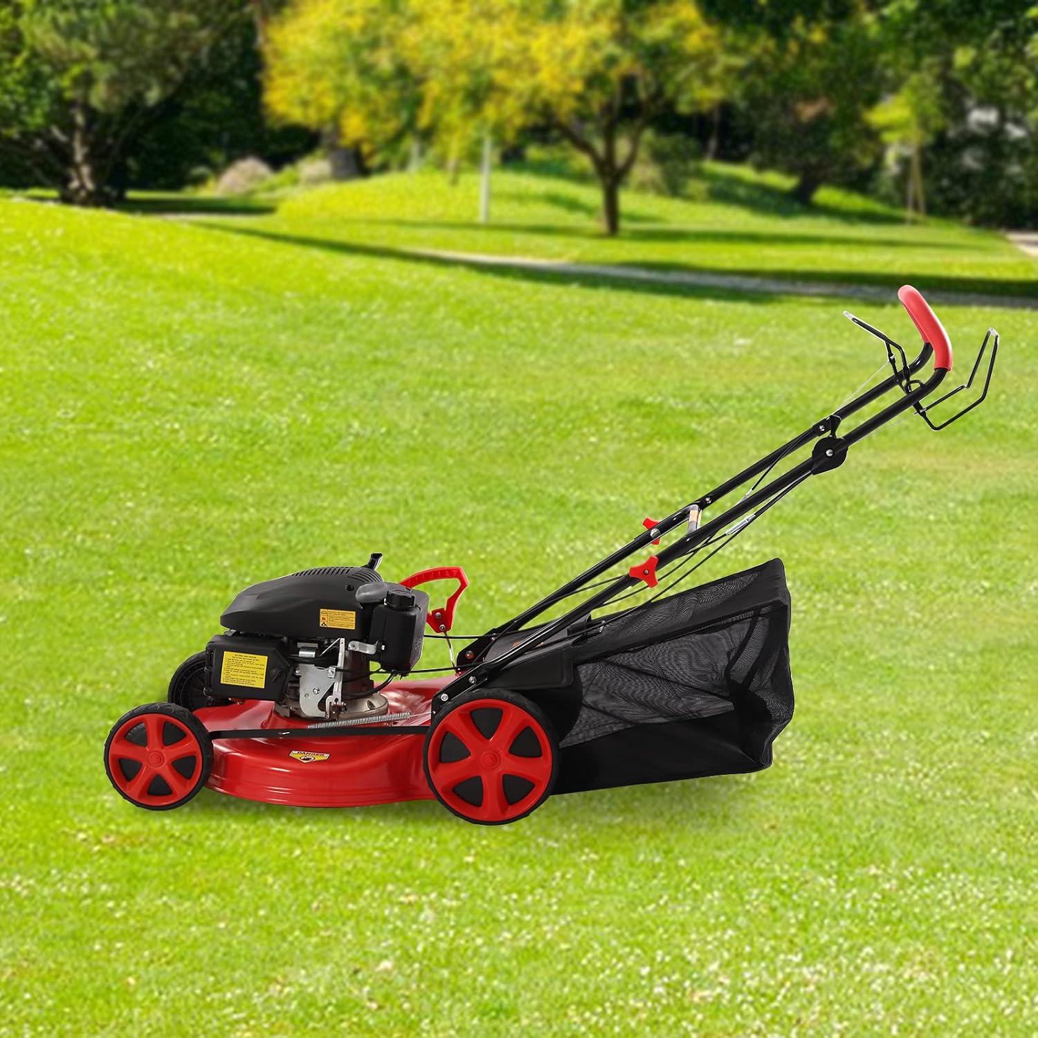 Tondeuse à gazon à essence - Appareil d'entretien de jardin - Autopropulsée - 3 en 1 - 173 cc - 8 hauteurs - Largeur de coupe : 51 cm