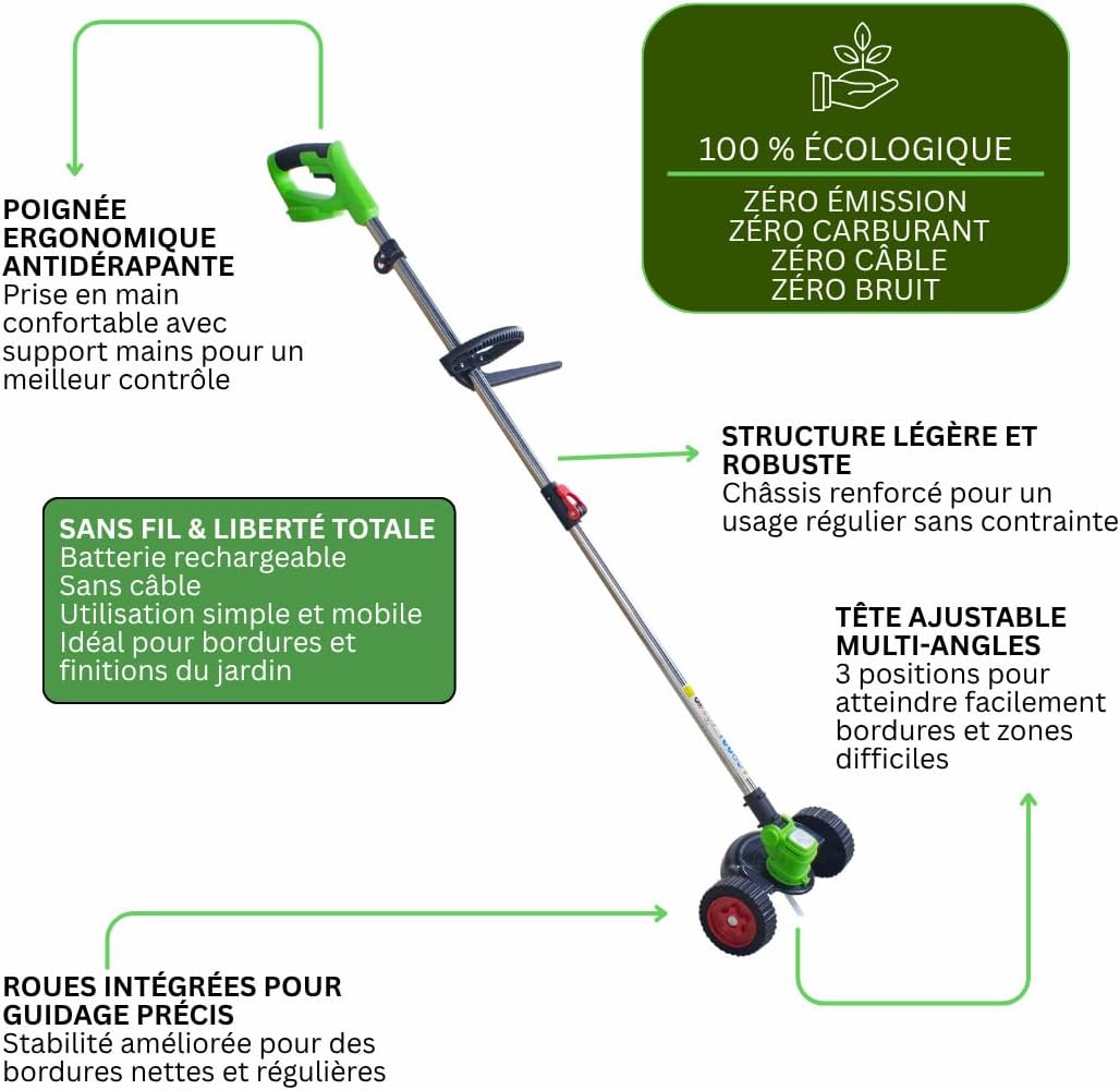 ROTORAZER 8en1 Tondeuse, Taille-Bordures, Coupe-Bordures sans Fil - Coupe Bordure Batterie Multifonction 3 Angles 3 Hauteurs Lames Interchangeables - Entretien Bordure Jardin Gazon