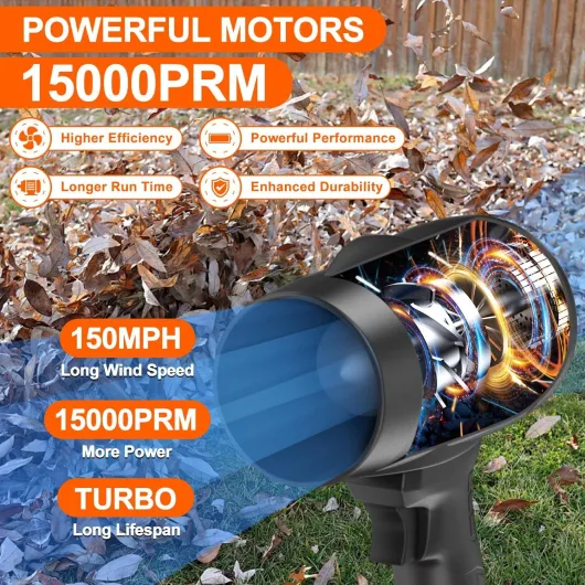 Souffleur Batterie, Mini Souffleur à Feuilles sans Fil 130,000 TR/Min avec Batteries de 3000 mAh, pour Le Nettoyage de La Maison en Plein Air, La Poussière, Les Feuilles, La Neige (Noir)