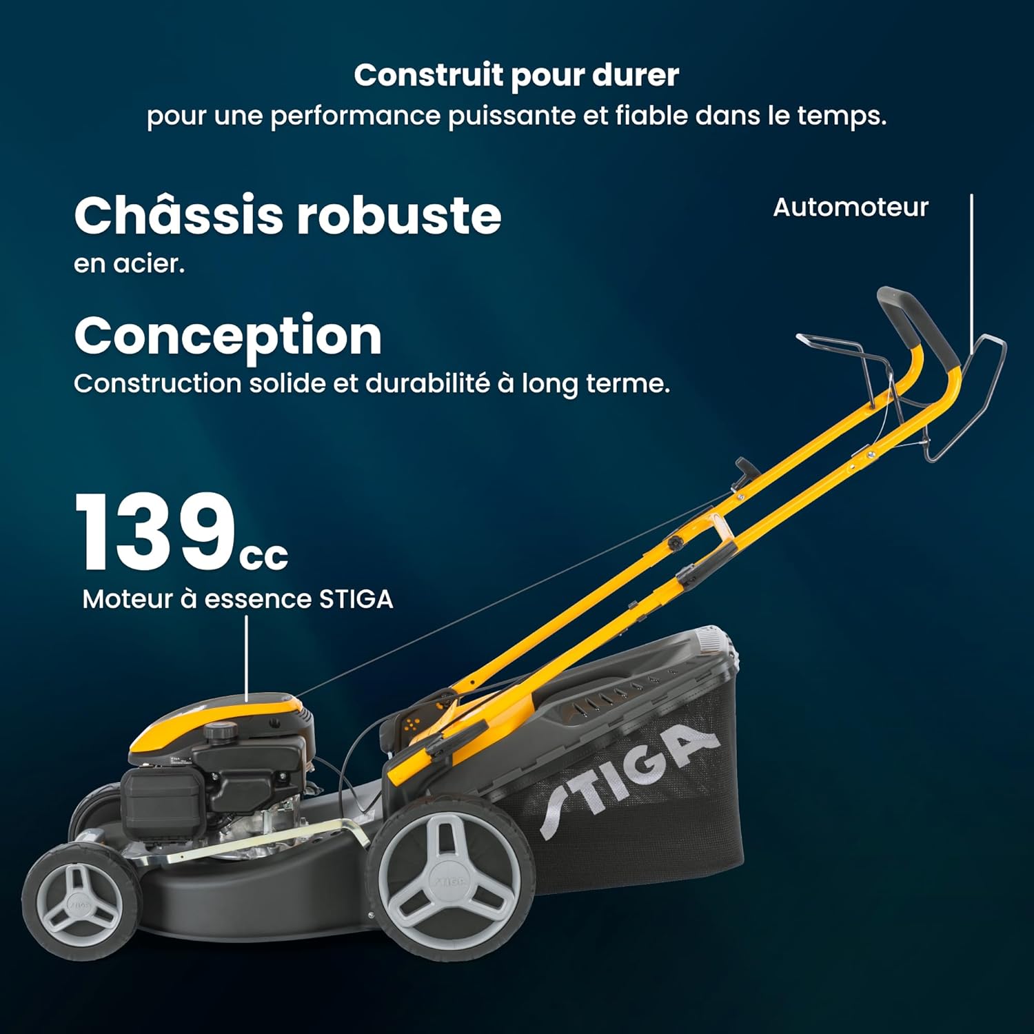 Combi 48 S Tondeuse Thermique, 139 cm³, 46 cm – Bac 60 L, Mulching Intégré, Réglage 6 Positions – Pelouses Jusqu’à 1 200 m², Gris Coupe 46 cm (Autotractée)