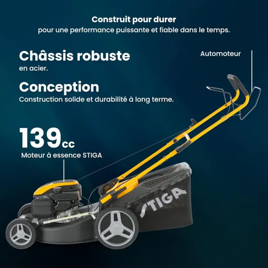 Combi 48 S Tondeuse Thermique, 139 cm³, 46 cm – Bac 60 L, Mulching Intégré, Réglage 6 Positions – Pelouses Jusqu’à 1 200 m², Gris Coupe 46 cm (Autotractée)