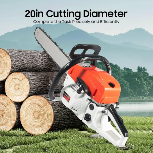 Tronçonneuse à essence, moteur 2 temps 52 cc, avec longueur de lame de 51 cm et démarrage facile, lubrification automatique de la chaîne idéale pour le bois de chauffage, l'élagage des arbres et