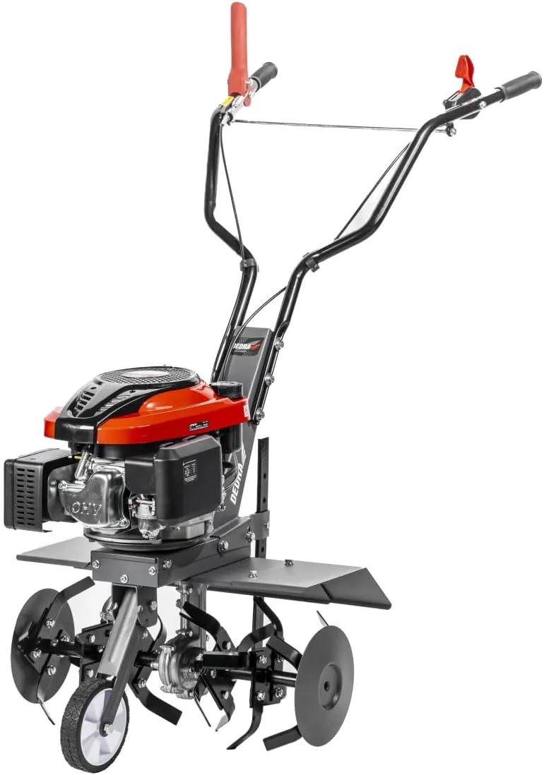 Motobineuse Thermique Dedra 2,7 KW 159 cm³ 4 Temps, Largeur de Travail 60 cm, Profondeur Jusqu’à 22 cm, 6 Jeux de Fraises en Acier trempé, Roue de Transport, Jardin Potager