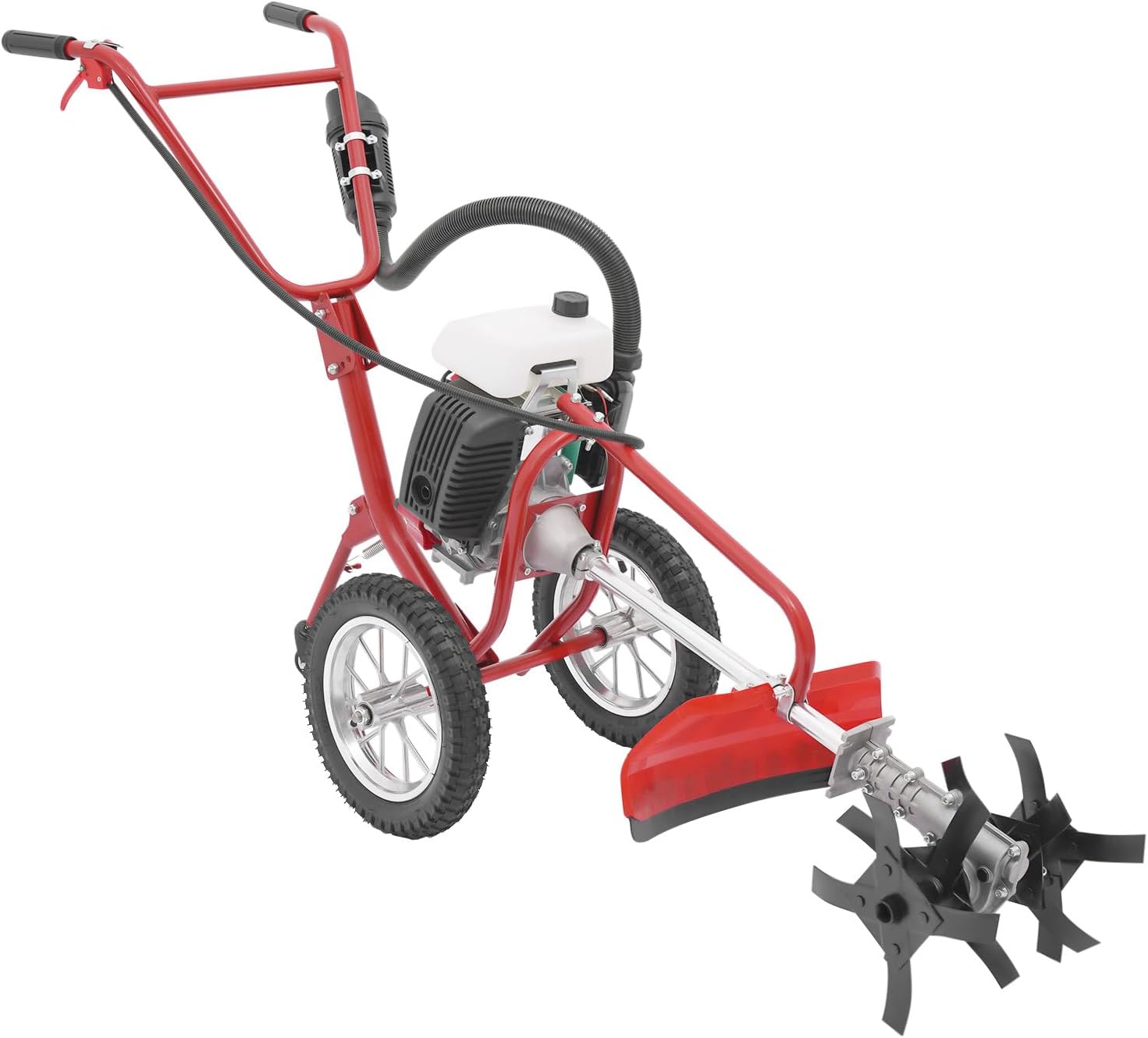 Motobineuse Thermique 4 Temps 4 CV 63cc 3 en 1 – Motoculteur Essence avec Fonctions Fauchage Binage et Labour – Cultivateur Sol Portable à Refroidissement par Air – Démarrage par Lanceur pour Jardin P