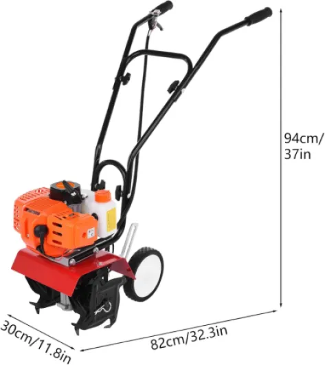 Motoculteurs Motoculteur à Essence pour Le Jardinage 2 Temps 9 000 TR/Min Réservoir de Carburant 1,2 L Profondeur Travail 6 Pouces Largeur 7,9 Creuser 3HP / 1,65 KW Mini motoculteur Jardin Orange