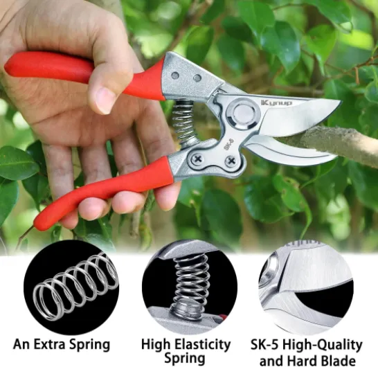 Lot de 2 Sécateurs Professionnels à Main et à Dérivation - Lame en Acier SK-5 - Outil de Jardin pour Plantes de Haie, Élagage d'Arbres (Noir et Rouge) noir + rouge