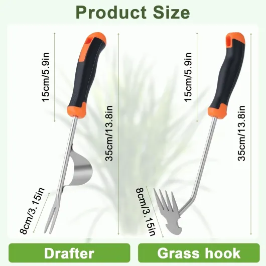 2 Pièces Désherbeur Manuel, Outil de Désherbage à 4 Dents en Acier Inoxydable, Sarcloir Griffe en V avec Manche Ergonomique Antidérapant pour Jardin, Terrasse, Désherbage, Aération du Sol et Binage