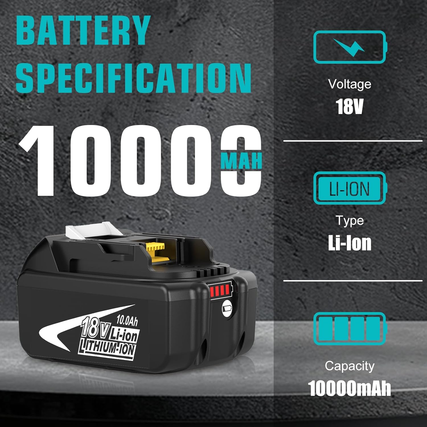 Pack de 4 Batteries 10.0Ah de Rechange pour Makita Batterie 18V BL1860B BL1850B BL1840B Compatible Charge DC18RC DC18RD-Outils sans Fil LXT DHP485 DTD154 DHS68 -Haute Autonomie pour Chantier/Jardin Blanc-Noir