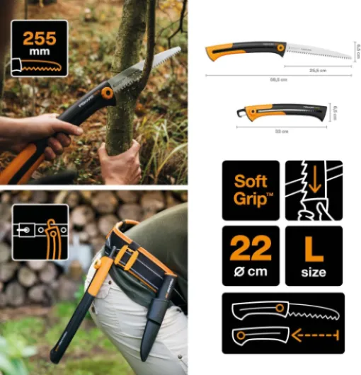 Grande scie à élaguer rétractable, pour bois vert, Lame rétractable, Grandes dents, Coupe tirante, Longueur de lame: 25,5 cm, Acier inoxydable, Noir/Orange, Xtract, SW75, 1000614 SW 75 - Grandes dents (56 cm)