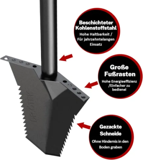 DR.ÖTEK Bêche de Jardin, Pelle De Jardin Robuste A Manche en T, Coupe-Racines A Manche Long Et Court, Outils De Jardinage pour La Détection des Métaux, Repiquage, Camping, 80 Et 116 cm