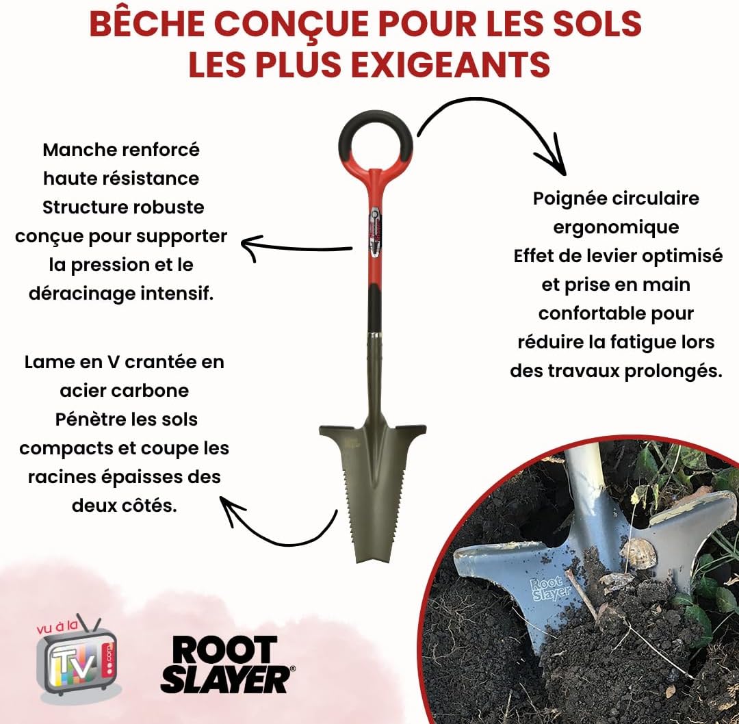 Pelle Multifonction Robuste - Bêche de Jardin Ergonomique Coupe Racine - Outil de Jardinage Polyvalent - Outillage Pratique pour désherbage, déracinage et Entretien Gazon OUTILLAGE POUR JARDIN