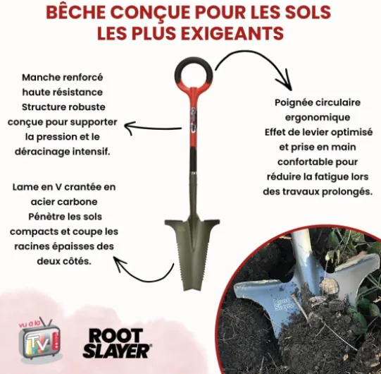 Pelle Multifonction Robuste - Bêche de Jardin Ergonomique Coupe Racine - Outil de Jardinage Polyvalent - Outillage Pratique pour désherbage, déracinage et Entretien Gazon OUTILLAGE POUR JARDIN