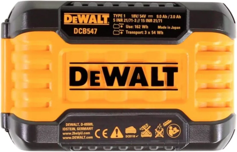 XR FLEXVOLT Lot de 2 batteries DCB547 de 18/54 V et 9 Ah et chargeur rapide DCB118 de 18 V Jaune Simple