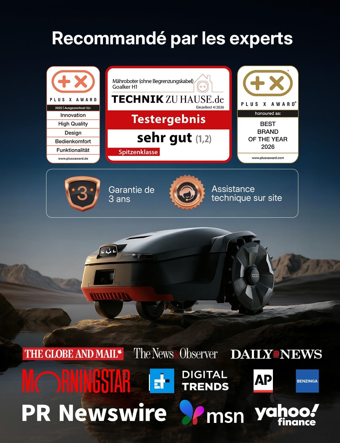 H1 Robot Tondeuse sans Fil Périphérique, 5 in 1 Dual LiDAR & Caméra IA, Positionnement RTK + VSLAM, 2000㎡ Contrôle par App, Évitement Intelligent d'obstacles par IA, Pente 45%