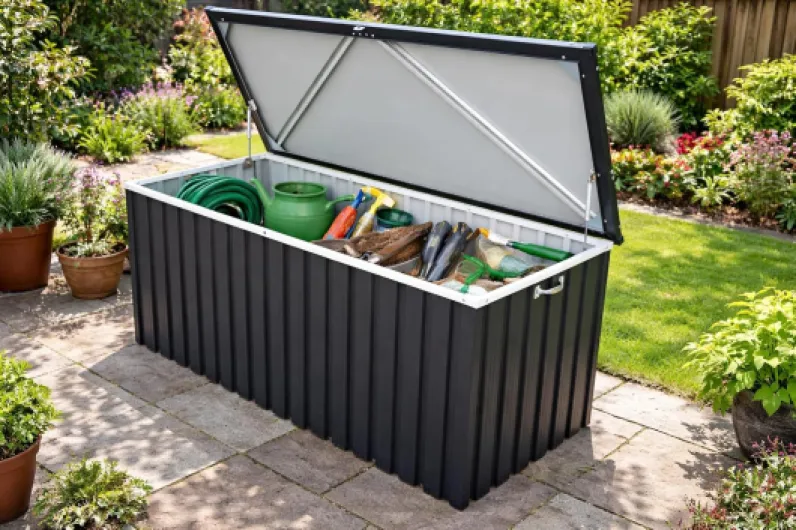 DH 1.7 (770 L) Coffre de Rangement de jardin en métal avec vérin à gaz hydraulique, coffre de terrasse et rangement de meubles de jardin, Boîte de rangement coussins, anthracite 770L Gris