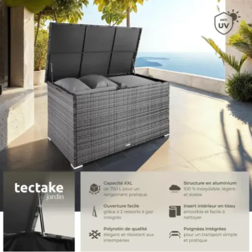 Test tectake Coffre de jardin 750 L : gros volume, montage un peu long mais ça fait le job