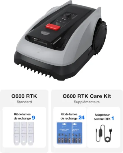 ECOVACS Robot Tondeuse sans Fil, 600 M², Navigation RTK+Vision, Robot Tondeuse, Évitement des Obstacles par IA, Contrôle par Application, Passe sur Zones Étroites de 0,7 Mètre (O600 RTK Care Kit)