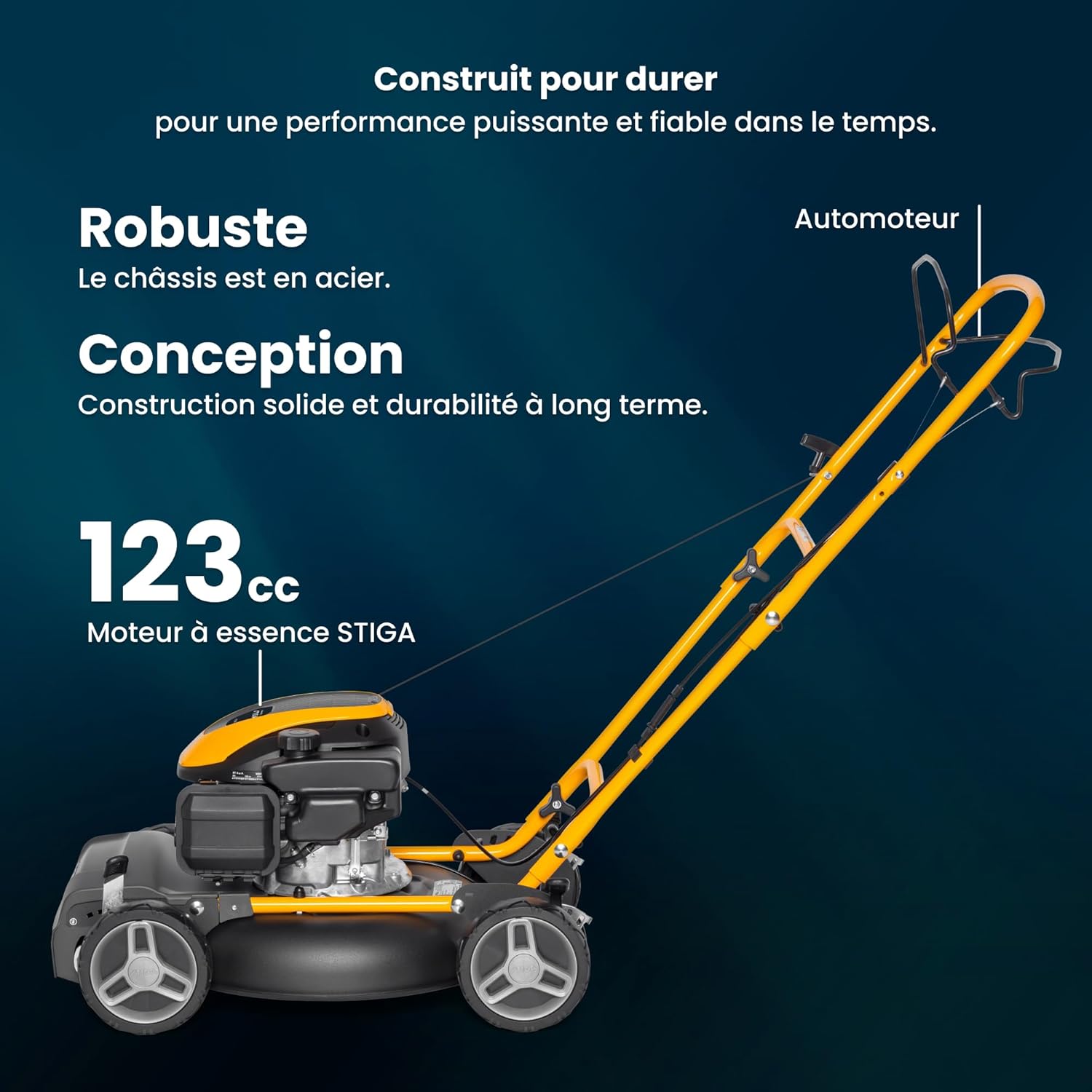 Multiclip 47 S Tondeuse à Essence, Tondeuse à Gazon broyeuse automotrice avec Moteur 123 CC, Plateau de Coupe 45 cm, 5 tondeuses Thermiques, Guidon Ergonomique Rabattable - Largeur de Coupe 45 cm (Autotractée)