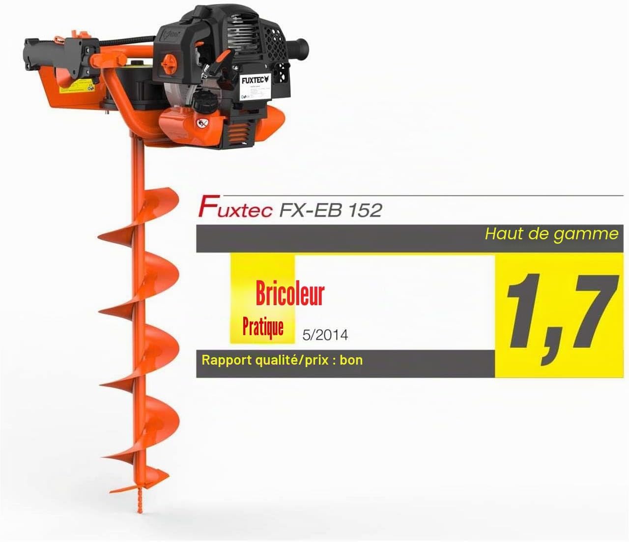 Tarière thermique FUXTEC FX-EB152 avec 3 mèches 80cm de longueur, diamètre 100, 150 et 200 mm, easy starter, cadre tubulaire en acier, horticulture, sylviculture, poteau, fondation, plantation 52cm3 - 3cv - 2,2kW