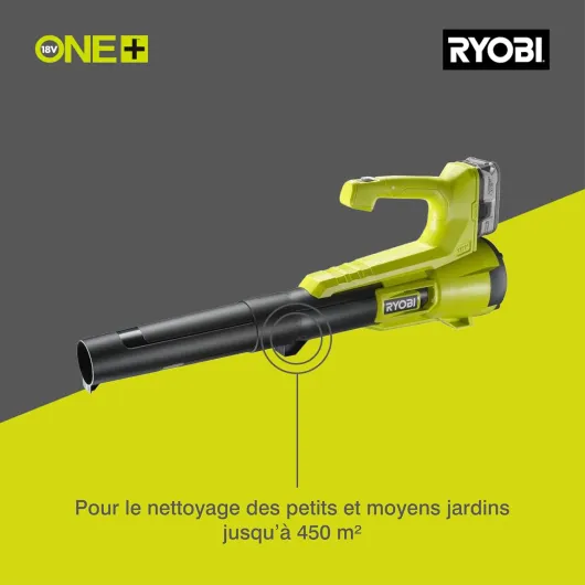 Souffleur sans Fil 18V One+ RY18BLA-140 – Vitesse 245 km/h, Buse Plate, Batterie 4.0Ah + Chargeur Inclus, Autonomie 24min – Léger, Compact, Idéal Jardin et Terrasse Souffleur Turbo Jet "2" 1 x 4Ah