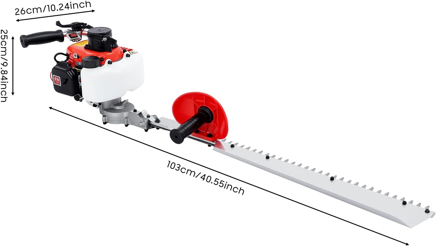 Taille-haie à essence - Moteur 2 temps avec démarrage manuel de 0,65 kW - Lame simple tranchante de 70 cm - Moteur 22,5 cm³ - Diamètre maximum de la branche : 11,88 cm