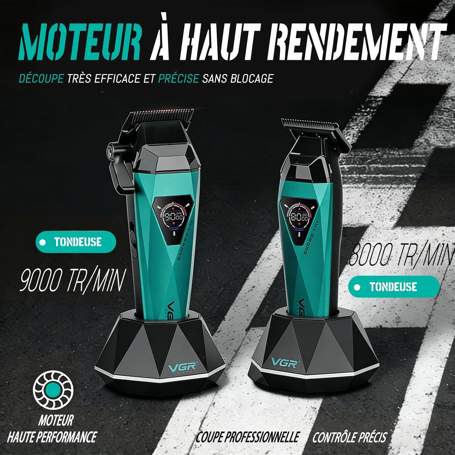 877S3 Set de Tondeuse Cheveux Hommes Professionnel, Rasoir Sans Fil Revêtu de Titane,Tondeuse Finition Set avec Moteur 8000/9000 Tr/Min, Kit Coiffure Homme avec Station de Charge, Écran LED, Vert
