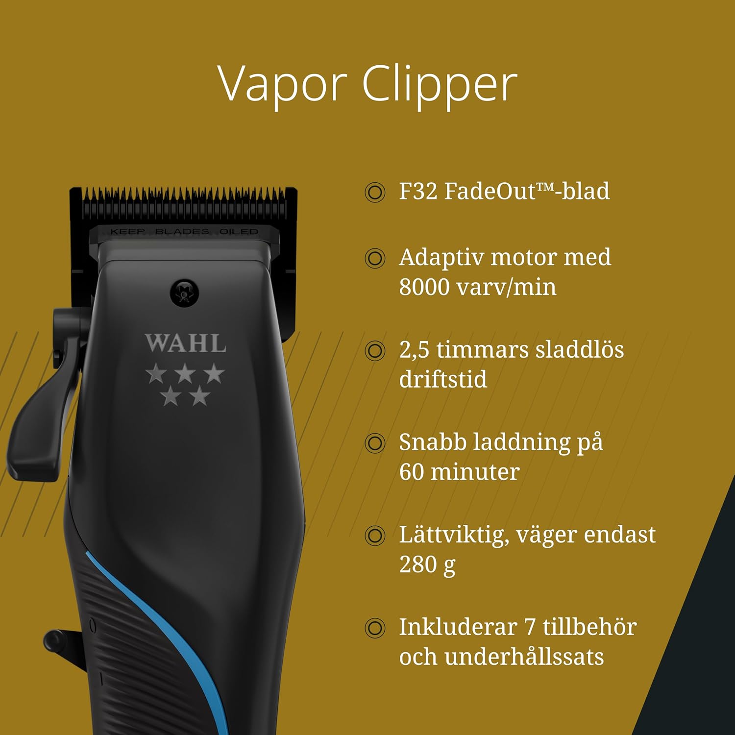 Vapor - Tondeuse à cheveux professionnelle - Moteur Haute Performance et Lame de Précision - Noir