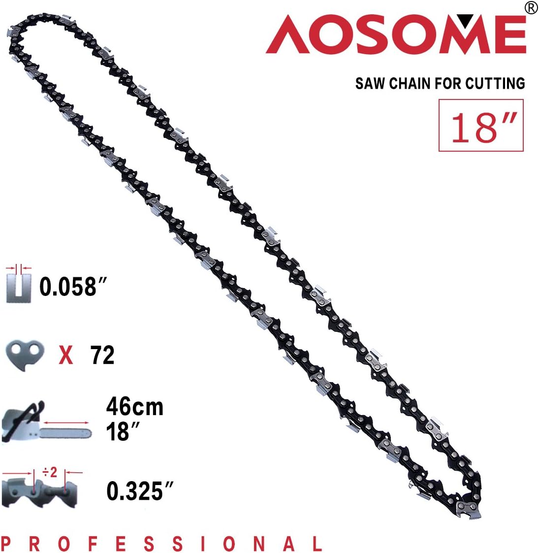 Chaîne de Tronçonneuse - 18" 325" 72 Maillons - Accessoires pour Tronçonneuse Thermique