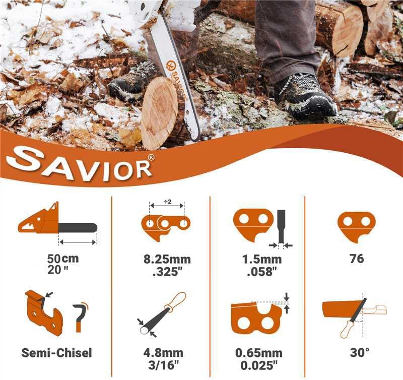 Lot de 3 Chaînes de Tronçonneuse pour Guide-chaîne 50 cm .325" 76 maillons 1,5 mm, Compatible avec Timberpro, Hyundai, Dynamac et autres .325" 0.058" 76TG 20" X3