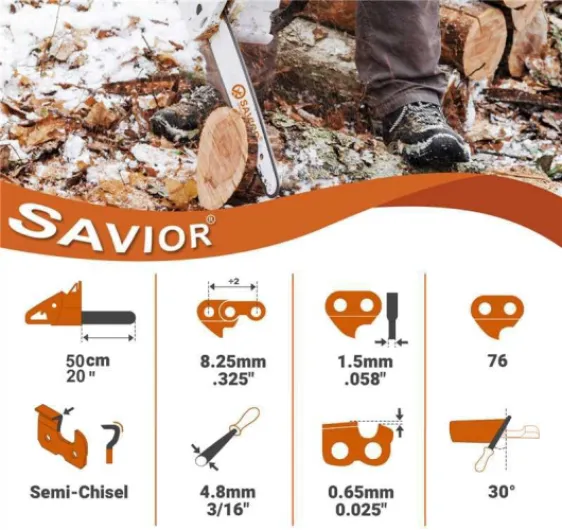Lot de 3 Chaînes de Tronçonneuse pour Guide-chaîne 50 cm .325" 76 maillons 1,5 mm, Compatible avec Timberpro, Hyundai, Dynamac et autres .325" 0.058" 76TG 20" X3