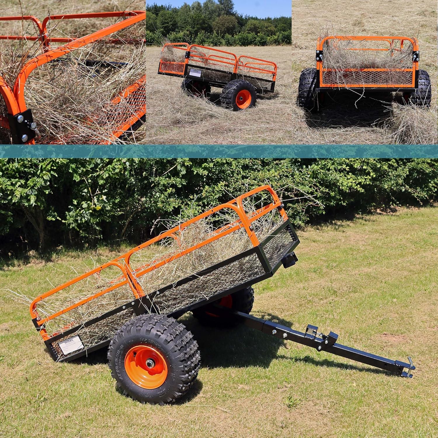 Remorque basculante – 2159 x 1219 x 762 mm – capacité 680 kg – avec Grille et Parois amovibles – pour Tondeuse autoportée ATV Jardinage Transport