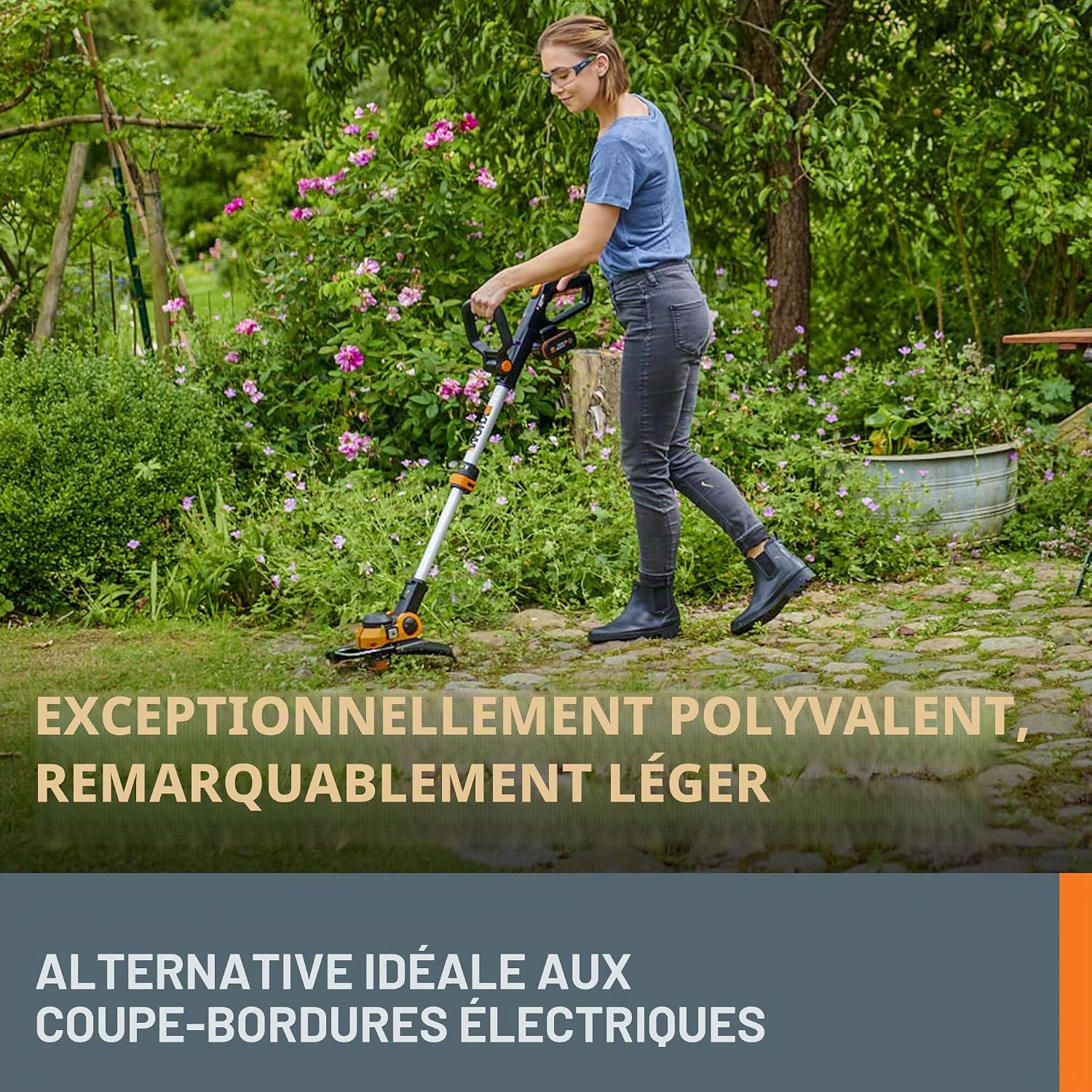 WG163E Débroussailleuse sans fil 18 V (20 V max) avec alimentation de commande et 2 batteries Noir WG163E GT3 avec 2 batteries 2,0 Ah