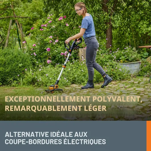 WG163E Débroussailleuse sans fil 18 V (20 V max) avec alimentation de commande et 2 batteries Noir WG163E GT3 avec 2 batteries 2,0 Ah