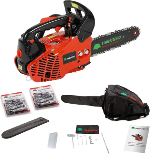 TIMBERPRO Tronçonneuse thermique 26 cm³, puissance 1.22 Cv, Guide 25 cm + 2 chaînes