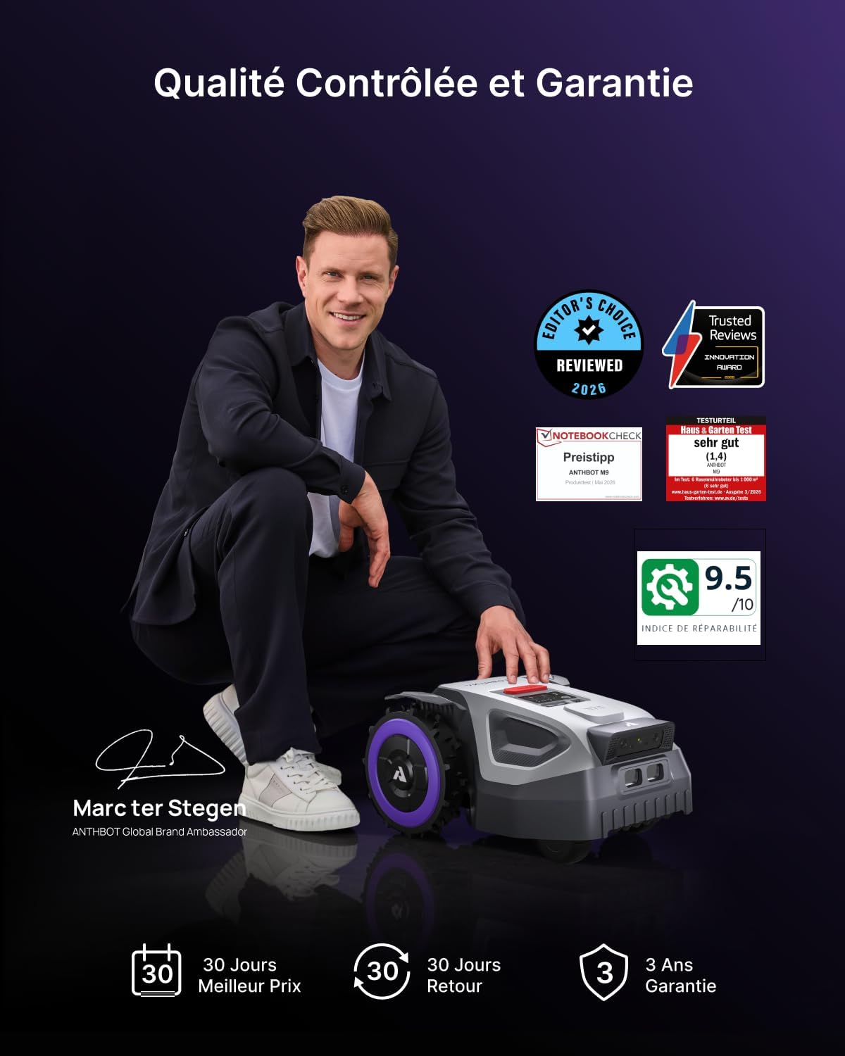 ANTHBOT Robot Tondeuse M5, 500-700㎡，150㎡/h, NetRTK + 4G, Cartographie Automatique, Double Vision IA, Gestion Multi-Zones, APP Control, 3-7CM Réglage de la Hauteur de Coupe